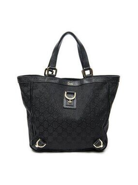Gucci Small Abbey Ring Tote Bag Black GG Canvas
